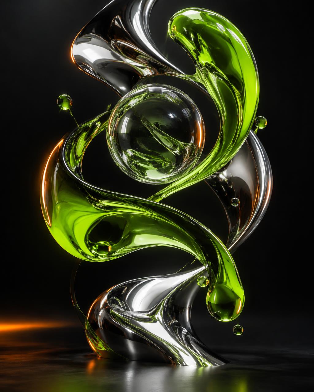 Abstract chrome and lime sculpture